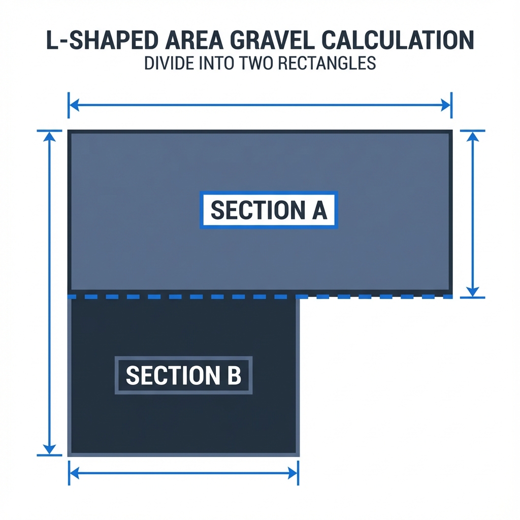 Diagram showing how to divide an L-shaped area into two rectangles